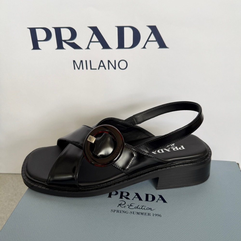 Prada 1X962N Women's Leather slingback sandals shoes, size 37 (US 7) - Picture 5 of 15